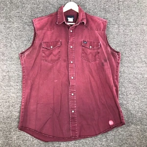 Vtg Wrangler Shirt Men Extra Large Tall Maroon Pearl Snap Sleeveless Work Cowboy - Picture 1 of 23