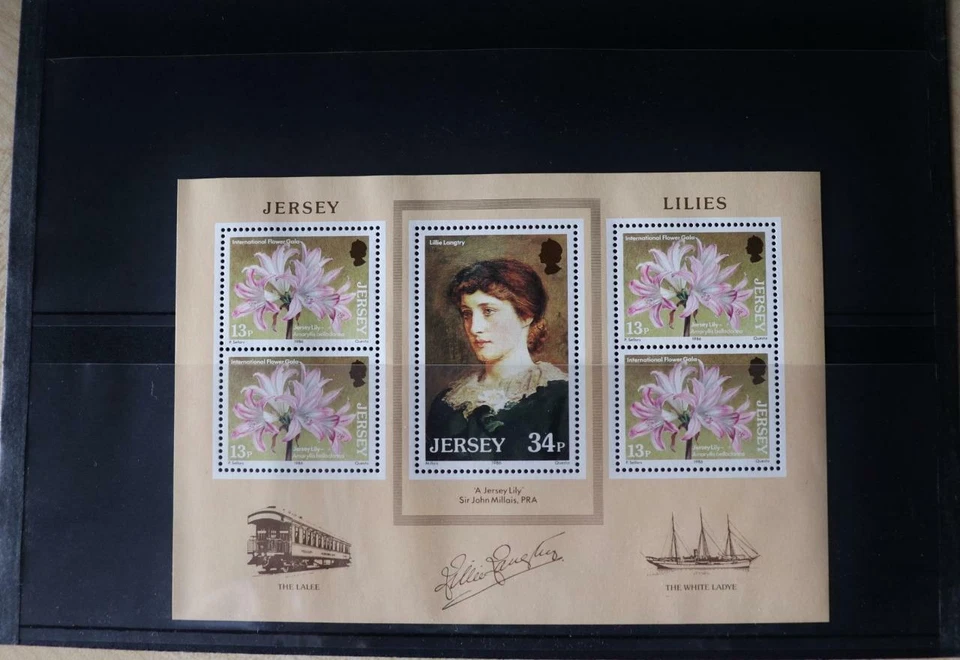 Jersey Stamps: "Jersey Lillies - Lilly Langtry" 5 Stamp Miniature Sheet MNH 1986 - Image 1 of 1
