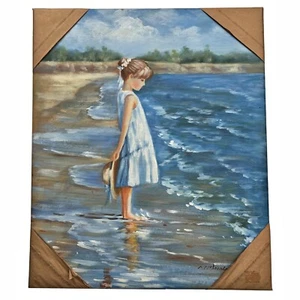 Original Künstler signiert Ölgemälde Leinwand Küste Meer Ozean Strand Sommer 20x24 - Bild 1 von 6
