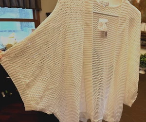 Neu mit Etikett Avenue UVP 48 $ Damenpullover 18/20 weiß kurzärmelig gehäkelt Achselzucken - Bild 1 von 8