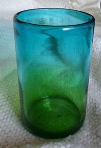 NOVICA Hand Blown Recycled Glass Blue &Green Ombre Highball Glass 5" x 3-1/8 OF7 - Picture 1 of 3
