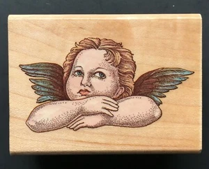 PENSIERO CHERUBINO BABY ANGEL Cynthia Hart Rubber Stampede legno timbro gomma - Foto 1 di 4