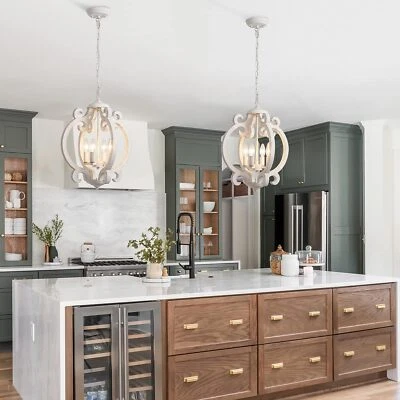 LYNPON Dining Room Light Farmhouse Chandelier Wood Lighting Fixture White Modern Foyer