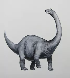 Ilustración original vintage pintura artística dinosaurio brontosaurio? 12x15 - Imagen 1 de 11