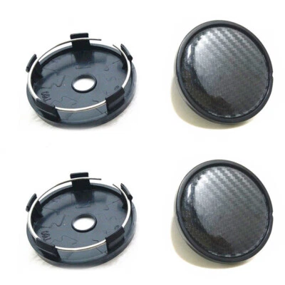 Tapacubos centrales de rueda de auto negro aspecto de fibra de carbono 4 piezas cubierta de plástico 60 mm Foto 1 de 4
