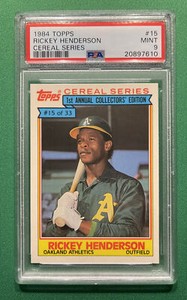 1984 Topps Cereal Rickey Henderson PSA 9 Mint HOF Oakland A’s Baseball Card #15