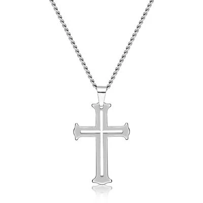 Tungsten Cross Pendant with Stainless Curb Chain Necklace Jewelry for Men - 24" - Image 1 of 4