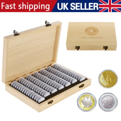 100Pcs Coins Display Storage Box Case Capsules-Wooden For Collectible Coin-UK