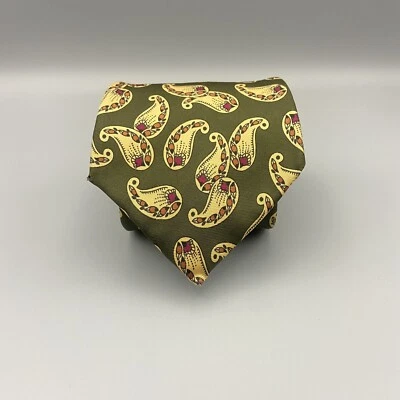 Vintage CHRISTIAN DIOR Monsieur Silk Paisley Print Tie EUC 59”x 3.5” Olive Green - Image 1 of 4