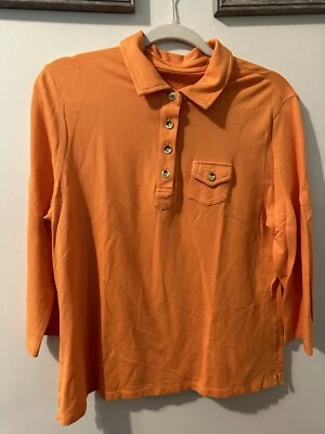 Talbots Woman Top 3/4 Sleeve 4 Front Button  Oranges Size XL P - Image 1 of 4