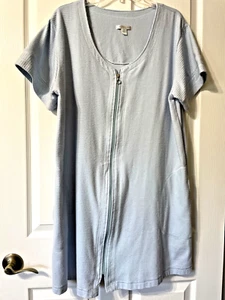 CYPRESS pastel blue soft cotton short sleeve zipper-up scoop side pocket robe XL - Picture 1 of 10