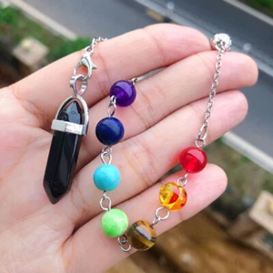 10pcs Natural Obsidian Stone Gemstone 7 Chakra Pendulum Reiki Healing Amulet - Picture 1 of 3