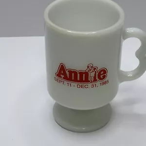 Vintage Annie 1985 Fireside Fort Atkinson Wisconsin Milk Glass Coffee Mug Cup - Picture 1 of 7
