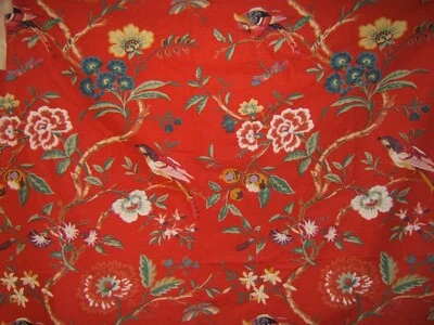 Brunschwig & Fils, Amandine, Vintage, Floral with Birds, BTY, Color Red - Image 1 of 3