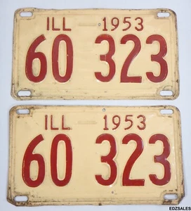 Vintage 1953 License Plate Set - Illinois Metal Vehicle Plates Pair - Picture 1 of 5