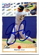 Steve Cox autographed baseball card (Modesto Athletics) 1995 Best Rookie #38