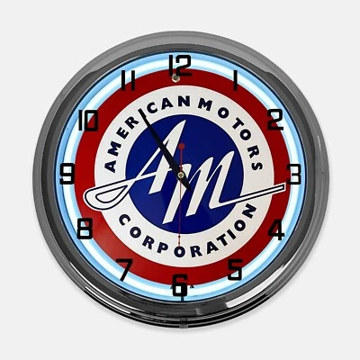 18" AMC Metal Sign Designed White Neon Clock - SIGNBOX - Image 1 of 4