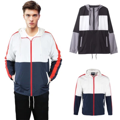 Jaqueta masculina com capuz leve corta-vento com zíper resistente à água ao ar livre - Imagem 1 de 4