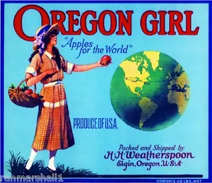 Elgin Oregon Girl Light Apple Fruit Crate Label Vintage Kunstdruck - Bild 1 von 1