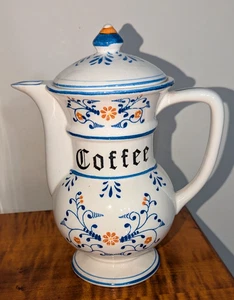 Vintage Heritage by Royal Sealy Kaffeekanne Japan 1950er blau weiß gold 8,5" Folk - Bild 1 von 8
