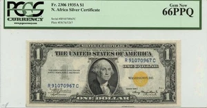 1935A $1 N. Africa Silver Certificate FR#2306 PCGS GEM 66 PPQ - Picture 1 of 2