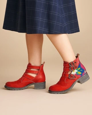 Botín Dromedaris Kelsy Cuero Rojo Recorte Combate Grueso Y2K De Colección Talla 37 6.5 Foto 1 de 4