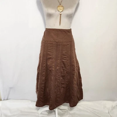 Falda MIDI de algodón forrada bordada línea A marrón oscuro talla 10P de J. Jill para mujer Foto 1 de 4