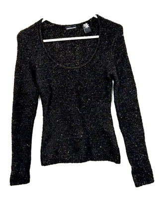 EUC Moda Intn'l легкий декольте пуловер свитер, черный/золотой металлик M - Изображение 1 из 4