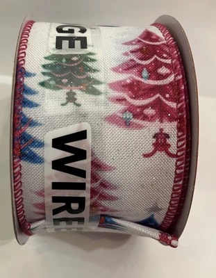 2 1/2” x  25ft.  Wired Edge Ribbon. Purple Pink Blue Trees Fall Winter Christmas - Image 1 of 3