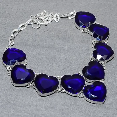 Faceted Tanzanite Quartz Heart Shape Gemstone Fashion Gift Jewelry Necklace 18" - Image 1 of 4