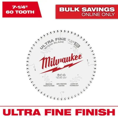 MILWAUKEE 7-1/4 In. X 60-Tooth Carbide Ultra Fine Finish Circular Saw Blade