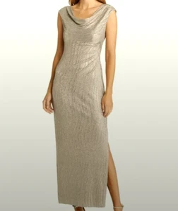 LAUREN RALPH LAUREN Abendkleid Gold Wasserfallausschnitt Maxikleid Seitenschlitz Größe 10 - Bild 1 von 10