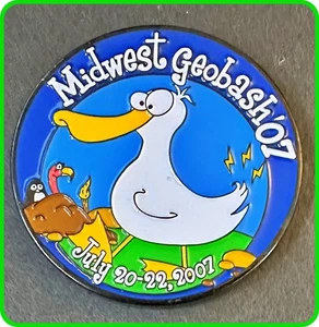 Geocoin 2007 Midwest Geobash Event Kendallville, IN Black Nickel Unactivated - Picture 1 of 2