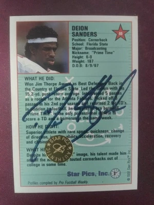 Deion Sanders 1991 star pics certified autograph card - Image 1 of 2