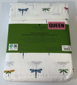 Juego de sábanas Kate Spade 4 piezas Dragonfly Queen planas 2 fundas de almohada estándar nuevo - Imagen 1 de 2