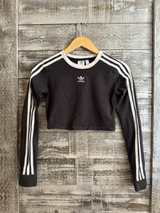 Camiseta corta Adidas manga larga a rayas negra para mujer talla S buen estado - Imagen 1 de 10
