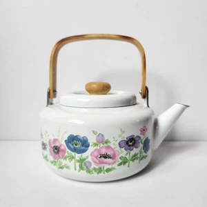 Tetera vintage National Housewares tetera floral jardín de campo bambú 1987 - Imagen 1 de 8