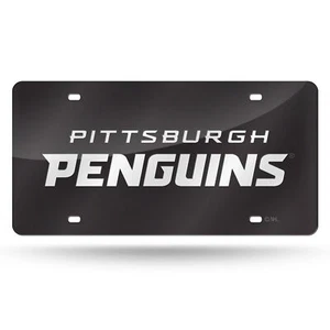 Pittsburgh Penguins NHL Black Mirrored Laser Cut License Plate Laser Tag - Picture 1 of 7