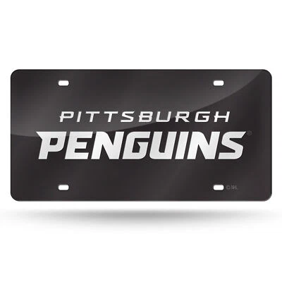 Pittsburgh Penguins NHL Black Mirrored Laser Cut License Plate Laser Tag - Image 1 of 4