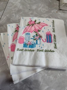 Vintage “Best Wishes” Facial Tissues Napkins 12 Pack. Umbrella Rain Baby Shower  - Picture 1 of 5