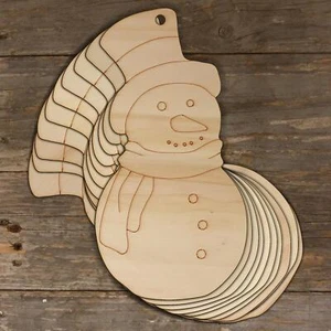 10x Wooden Snowman Wearing Hat & Scarf Craft Shapes 3mm Plywood Xmas Decoration - Picture 1 of 4