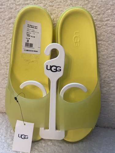 Calze leopardate UGG nuove con etichette Jella giallo trasparente slide taglia 11 e rosa