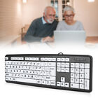 Low  Keyboard USB Wired Old People Keyboard w/White Large Print Key QWERTY