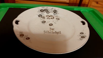 Teller Silberhochzeit C.T. Altwasser Silesia um 1920/30 Porzellan weiß/silber - Bild 1 von 4