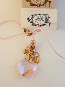 Kirks Folly crystal hearts pink cord necklace iridescent + orig box - Picture 1 of 10