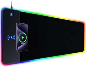 RGB Wireless Charging Gaming Mouse Pad 15W Extra Large 800x300mm Non-Slip Base - Picture 1 of 10