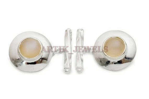 Gemma Di Pietra Lunare Naturale Con Gemelli In Argento Sterling 925 #2351 - Immagine 1 di 4