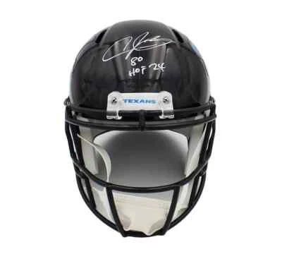 Andre Johnson Signed Texans Speed Replica Alt 2024 Black Helmet w/ Insc. JSA COA - Image 1 of 3
