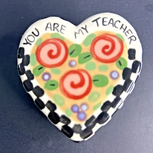 Heart Shaped Trinket Box “You Are My Teacher” CSara 2000 Porcelain Made In Italy - Picture 1 of 13