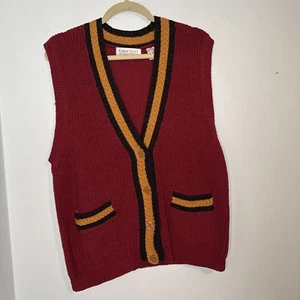 NWT Vintage 90’s Karen Scott Women’s Cable Knit Sweater Vest Maroon & Gold Sz L - Picture 1 of 6